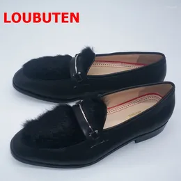 Lässige Schuhe schwarze lange Plüsch -echte Leder -Laobers Luxus -Männer rutschen auf Herren -Flats Party und Bankett