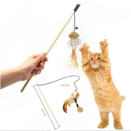 Toys Pet Cat Interactive Toys Funny Cat Teaser with Feather 40CM Wooden Stick Mice Fish Chick Katten Speelgoed chats Pet Accessories