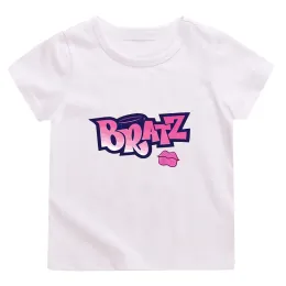 T-shirts Pink Bratz Tshirt Kids Letter Print Tshirt Boys Graphic Tee for Children T Shirts Kawaii Girls Clothes Unisex 100% Cotton Shirt