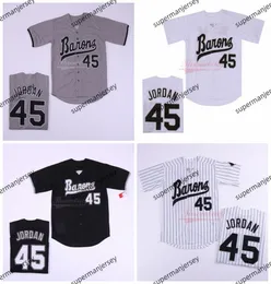 Birmingham Barons 45 Michael Mj Jersey Siyah Beyaz Gri Dikişli Film Beyzbol Formaları Ucuz Karışım Sipariş Erkek Kadın Gençlik Boyutu S-4XL