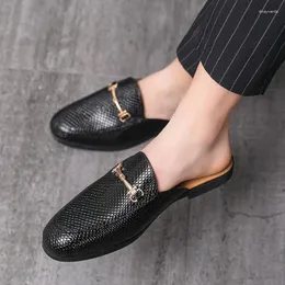Casual Shoes Half For Men Loafers Leather Driving Boat Summer 2024 Male Slippers Slip-on Flats Backless Moccasin