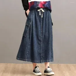 Skirts 2024 Female Spring And Summer Retro Denim Skirt Slim A-type High Waist Mid-length Casual Loose