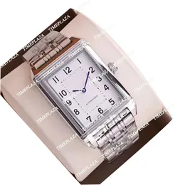 2024 Reverso Classic Medior Medight Men 's Automatic Watch 2548520- 스테인레스 스틸, 흰색 다이얼, 가죽 스트랩 8 색