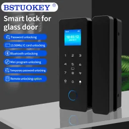 التحكم في Hahalock App Fighingprint Glass Locks Bluetooth Glass Door حضور إلكتروني Digital Lock RFID IC Card التحكم عن بُعد التحكم