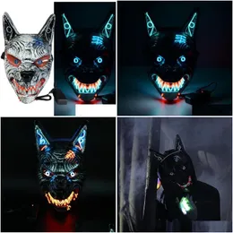 Maski imprezowe Wolf Straszne zwierzę Lid Led Up For Men Women Festival Cosplay Cosplay Halloween Costume Masquerade Party Carnival 230321 Drop de Dhor3