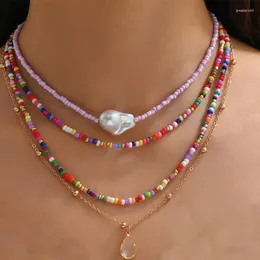 Подвесные ожерелья Bohemian Multilayer Beads Beads Chain Fashion Drop Crystal Jewelry для женщин аксессуары x0194