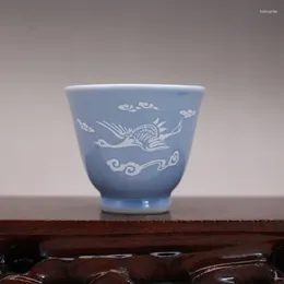 Filiżanki spodki 2 kolor antyczne wytłoczone dekoracja łabędź chińska chmurka herbata filiżanka herbaty niebieska ceramiczna herbata herbaciarnia