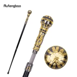 Golden Black Luxury Round Handle Walking Stick with Hidden Plate Self Defense Fashion Cane Plate Cosplay Crosier Stick 93cm 240416