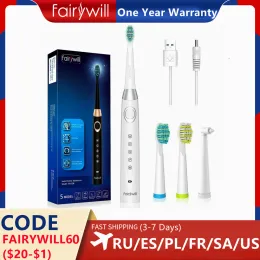 Heads Fairywill Ultra Sonic Electric Zahnbürste FW508 5 Modi wasserdichte IPX7 Pinsel Ersatzköpfe Zahnbürste für Erwachsene und Kinder