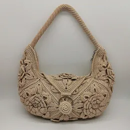 حقيبة نساء منسوجة يدويًا من الصوف الكروشيه اللطيف محلية الصنع DIY Material Handbag Woolen Counter Bag Casual Total Crochet Bag Ender J48t#