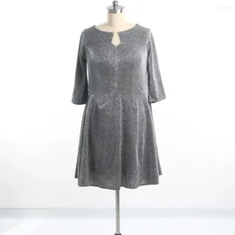 Party Dresses Evening Grey Bling O-hals Tre fjärdedelar ärmar Plus Size Zipper Back A-Line-Length Women Dress 2024 R212