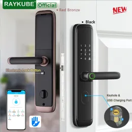 Controle Raykube Z4 Advanced TT Lock Bluetooth eletrônico de porta Inteligente Inteligência de impressão digital trava com 6068 Lock de mortise eletrônica