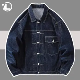 Retro Dark Blue Denim Jacket Men Casual Loose Vintage Jeans Jackets American Style Cargo Pocket Streetwear Japanese Outwear 240420