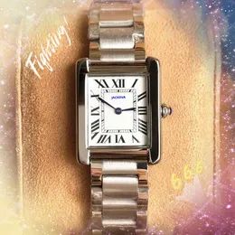 Fashion Square Roman Tank Dial Watch Ratk 28mm Quartz Full Fine Stainless Stone Relógio de alta qualidade Feminino A amantes de festas de negócios Relógios presentes