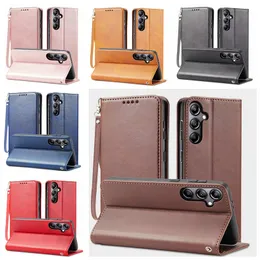 Suga magnetiska stängning plånbokfodral för Samsung Galaxy A55 A35 A25 A15 Huawei Mate 60 Pro Fashion Leather Flip Cover Credit ID -kortplats Hållare Telefonpåse Rem