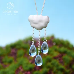 Halsketten Lotus Spaß Real 925 Sterling Silber natürliche handgefertigte feine Schmuck Ethnische Wolke Lange Quasten -Anhänger ohne Halskette für Frauen