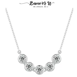 Necklaces Bamoer U 1.5CT Moissanite Pendant Necklace 5 Stones In Row Neck Chain 925 Sterling Silver For Women Wedding Exquisite Jewelry