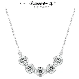 Colares Bamoer U 1,5ct Colar de pingente de moissanita de 1,5ct 5 pedras na cadeia de pescoço de linha 925 prata esterlina para mulheres casamento jóias requintadas