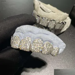 Catene di ventre scintillano hip hop personalizzate a ghiaccio a ghiaccio 925 sterling sier grills gioielli in oro a zigzag impostazione vvs moissanite denti boccia gril dhlo0