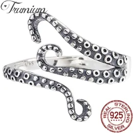 Rings Trumium 100% 925 Sterling Silver Rings Gothic Deep Sea Squid Octopus Legs Ring Fashion Jewelry Opening Adjustable Jewelry