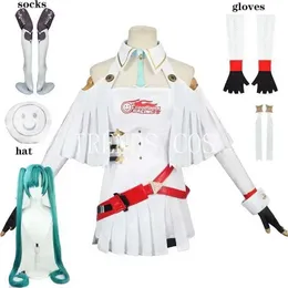 Anime -Kostüme Anime 2023 Rennmiku Cosplay Com Miku White Kleid Cloak Girl Racing Anzug Hausstadt Uniform Karnevalsparty Kleid Y240422