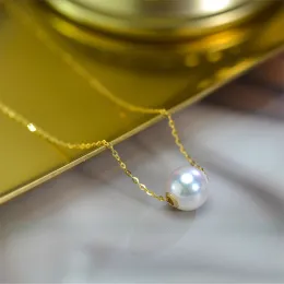 قلادة 18K قلادة لؤلؤة الذهب لؤلؤة للنساء ، Natural Akoya Pearl Necklace Netlace قلادة الذهب الصفراء المجوهرات الراقية