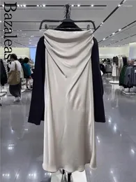 Signe 2024 Donna Elegante vestito per gonna beige Donne arruffato in raso Midi come negozio ufficiale di seta bazaleas