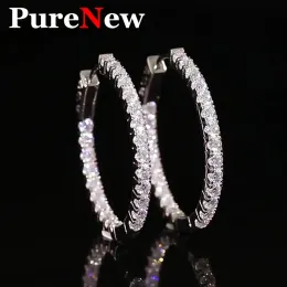 귀걸이 PURENEW 전체 2.88ct Moissanite Diamond Hoop Earring for Women Original 925 Sterling Silver Women 's Moissanite Earrings 2023