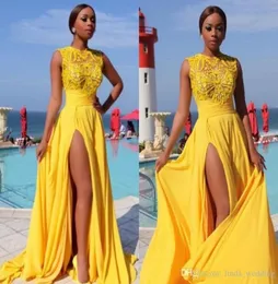 2019 Amarelo Chiffon Prom Dress Arabic CARATO PELAS