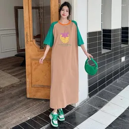 Parti Elbiseleri 2024 Yaz Kadınların Gevşek Artı Beden Patchwork T-Shirt Elbise Gündelik Lady Vestido Kadın Cobe Pamuk Giysileri Ke6300