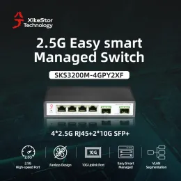 제어 Xikestor 2.5GBE 스마트 관리 스위치 4 포트 RJ45 2500MBPS 웹 관리 이더넷 네트워크 스위치 2 포트 10G SFP+ 슬롯 홈 실험실