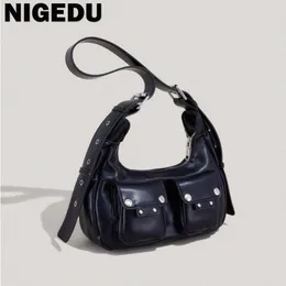 Nigedu fi Schulter -Achselhöhlen -Tasche für Frauen neigen weiblich einfaches kleines Taschen Design PU Leder Achselhandtaschen und Geldbörsen K9v6#