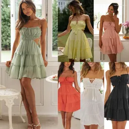 Vestidos casuais verão elegante doce sexy v pesco