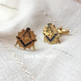 Lodge Masonry SquareとCompass Soft Enamel Metal Craft Free Masons Cufflinks用のフリーメーソンサンバーストカフリンクスリーブスリーブスリーブスリーブボタン