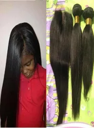 Yaki Brasil Virgin Hair 3pcs Lote Médio Parte 4x4 Fechamento de renda com 2pcs Bundles não processados Yaki Extentntion24712406872407