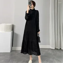 Casual Dresses Cekcya Women Long Elegant Woman's Black Female French Style Design Loose Frocks Office Ladies Commuting Clothes