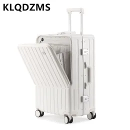 Luggage KLQDZMS High Quality Suitcase PC Front Opening Laptop Trolley Case Student Aluminum Frame Boarding Box 20"24 Inch Cabin Luggage