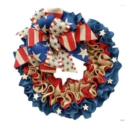 Dekorativa blommor 41xb Burlap Bowknot Wreath Decorations Patriotic for Frad Door Garden