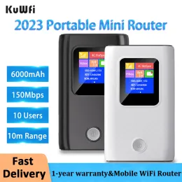 라우터 kuwfi 잠금 해제 4G LTE 라우터 150mbps 무선 WiFi 휴대용 모뎀 미니 실외 핫스팟 포켓 WiFi SIM 카드 슬롯 리피터 6000mah