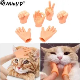 Oyuncak 1 adet komik kedi oyuncak küçük parmak silikon eldiven kedi masaj alet parmak kuklaları mini küçük eller köpek parmak kukla oyuncak