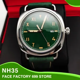 Kits Men's Watch 45 mm Verde NH35 Vintage Manual Mechanical Men's Watch's Watch Green Luminous Ateptic Dial Movement