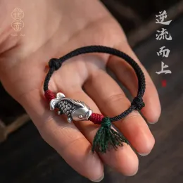 خيوط أصلية القدم الفضة كوي يدويًا حبلًا يدويًا Wen Play Barelet Tibettan Cotton منسوجة الحبل العرقي معنى سوار