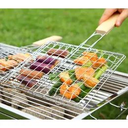 Barbecue Grilling Basket Grill BBQ Net Steak Meat Fish Mesh Holder Home Tools Outdoor Cooking Sliver 240415