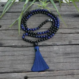 Kolyeler% 100 8mm, 6mm, 4mm, doğal boncuklar, lapis, siyah oniks, japamala, yoga kolye, manevi mücevher, meditasyon, 108 mala boncuk