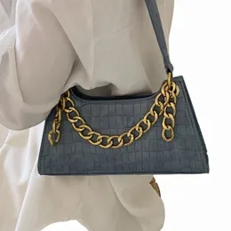 Ste Muster PU Leder -Achselhöhlenbeutel für Frauen 2022 Feste Farbketten -Umhängetaschen Retro Casual Fi Exquisite Mädchen Handtasche 28y0#