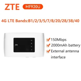 Routrar olåst ursprungliga nya ZTE MF920U 4G Wireless Router 150Mbps 2 Externt antenngränssnitt Insert SIM -kort WiFi -modem