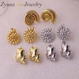 Stud Earrings 5 Pairs Gold Plated Chunky Conch Metal Texture Fine Polished Geometric Jewelry