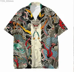 Мужские рубашки Tessffel Samurai Японская татуировка 3D Mens Haian Beach Рубашка модная летняя хараджуку Негабаритная уличная одежда YQ240422