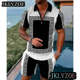 Summer Mens Tracksuit Set Polo Shirts Shorts Vintage Turn Down Collar Casual Shirt Suit Fashion Beach Outfits Male Clothing 240422