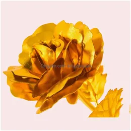 Decorative Flowers Wreaths 24K Foil Plated Gold Rose Flower Room Decor Lasts Love Decorations Lover Creative Mothers/Valentines Day Gi Dhcvr